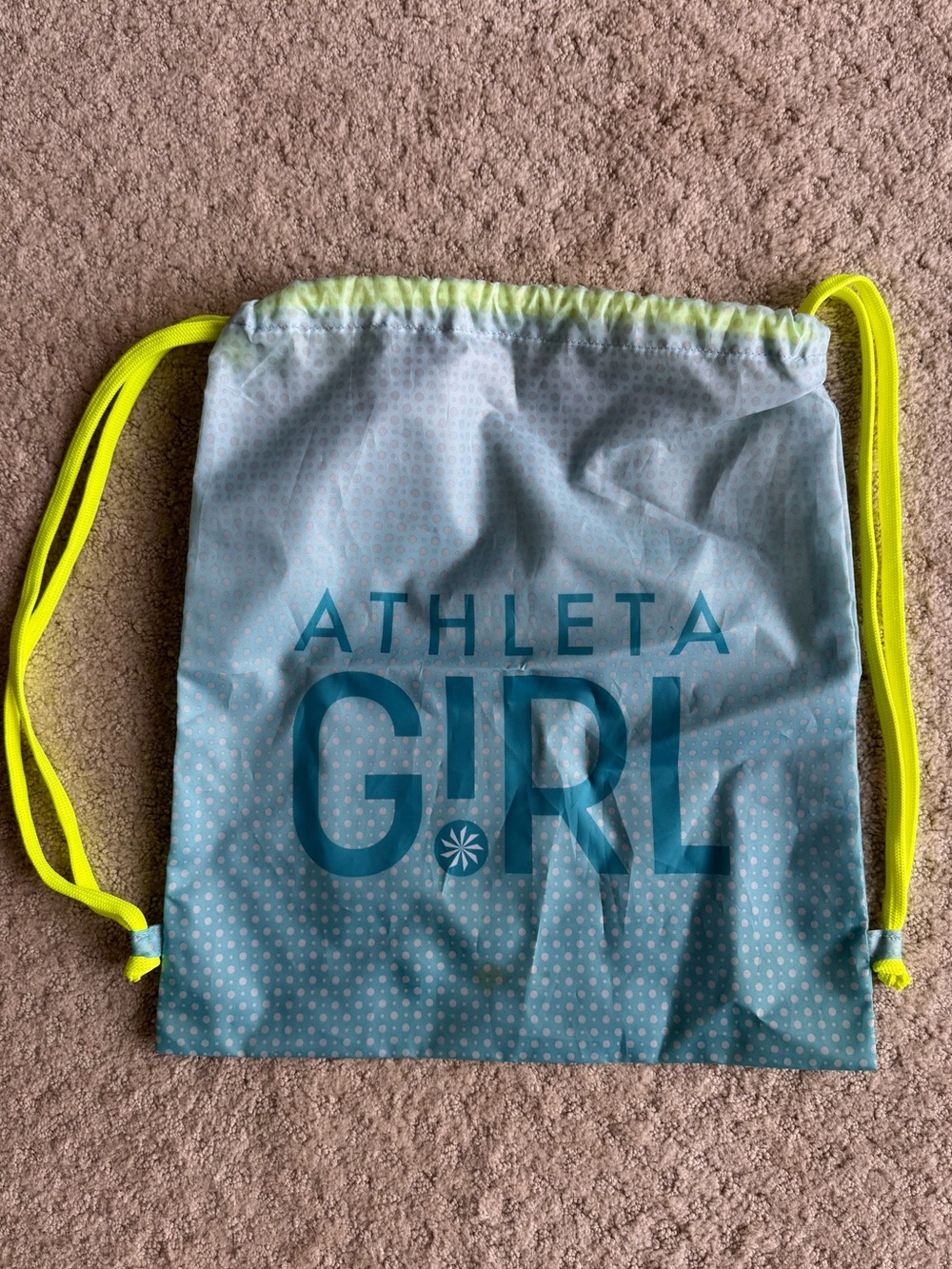 Athleta Girl Purple & Blue Geometric Drawstring Bag with Neon Yellow Straps